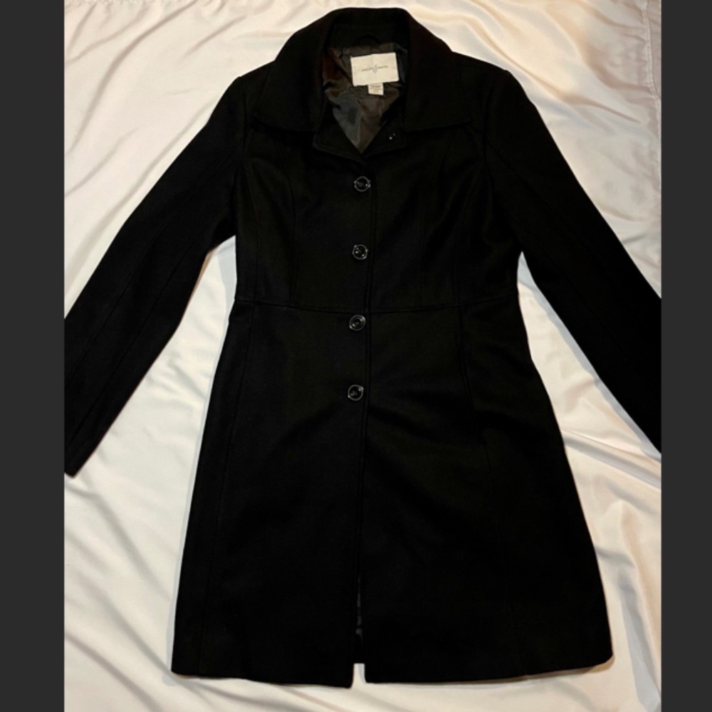 Jaclyn Smith Wool Blend Button Front Coat Black Size Small